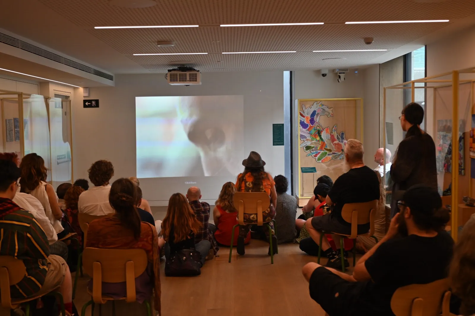 Visitors watching a film presentation at the Roden Centre