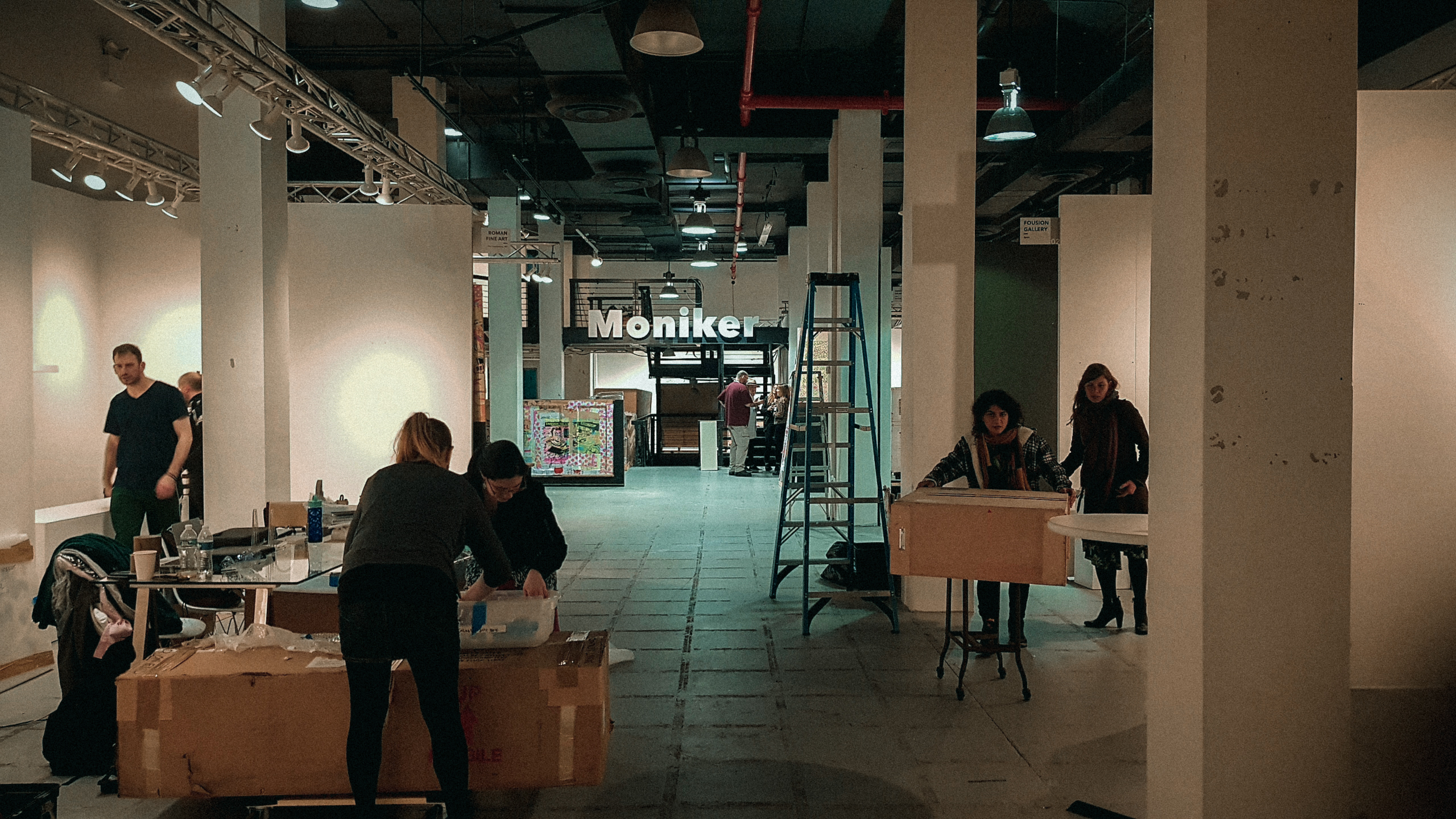 The Moniker stand being installed before the fair opened