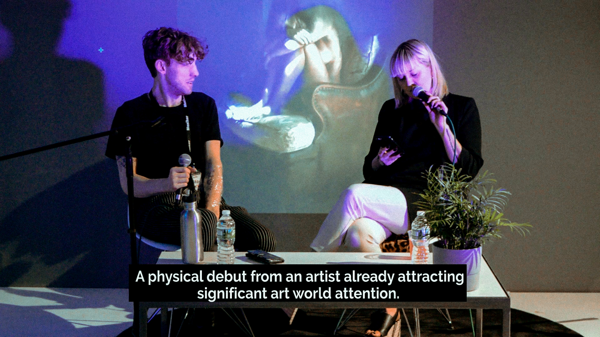 Siris Hill and Moniker director Tina Zeigler in conversation at the fair