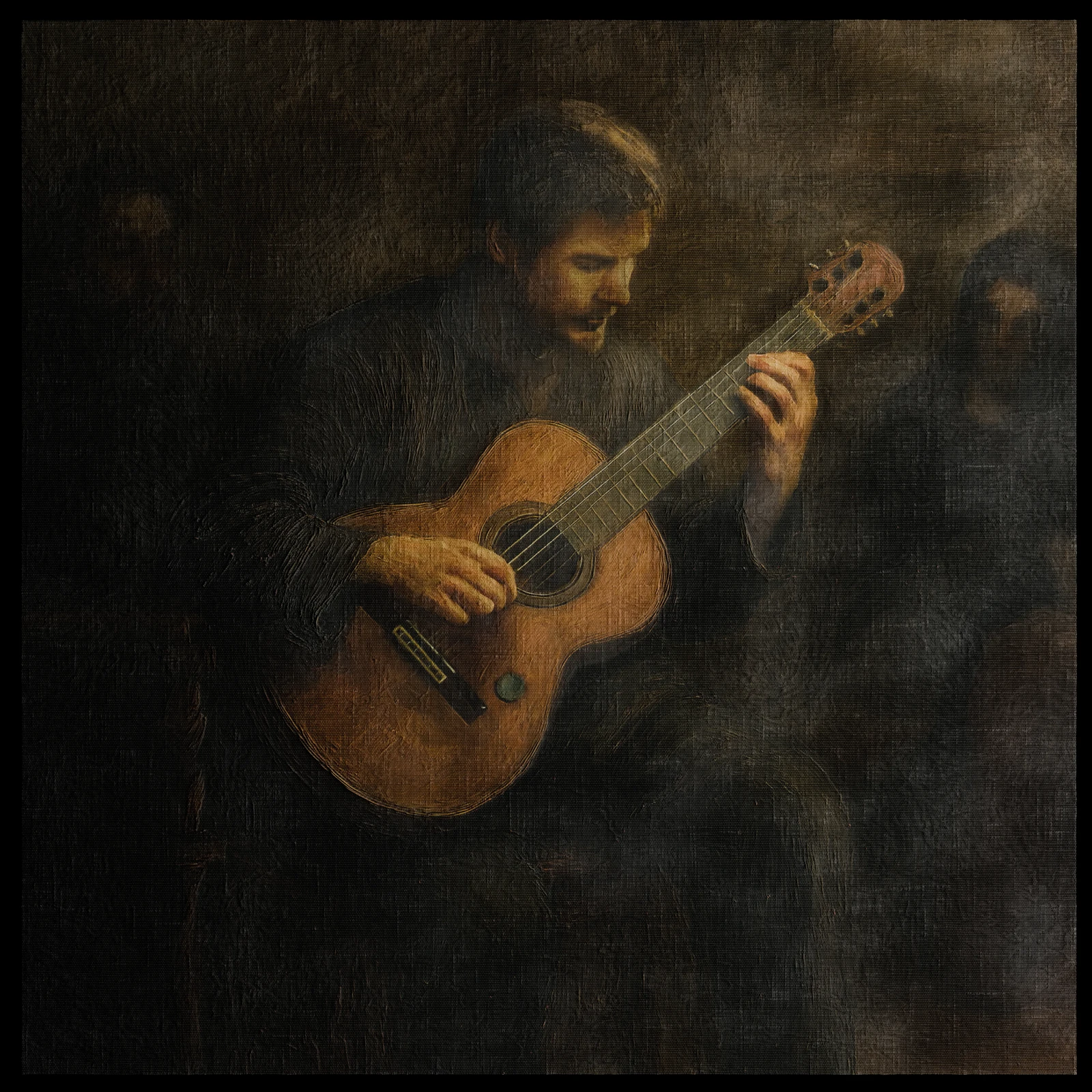 Pete Turrell under raking light — the relief in the brushwork made visible
